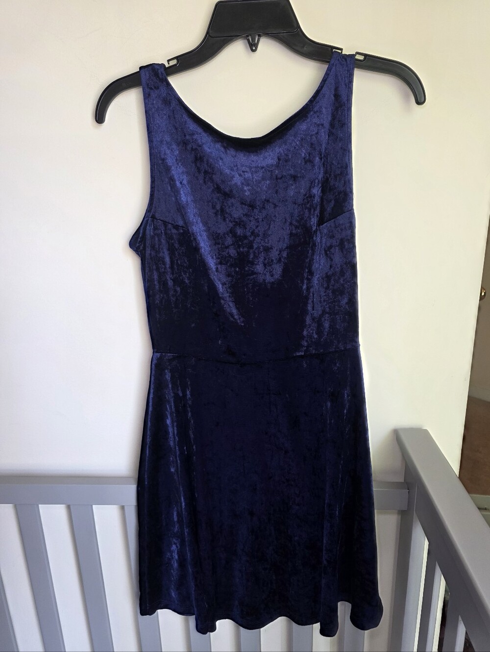 H&M Divided Navy Blue Velvet Sleeveless A line Dress With Deep V Back Size 8